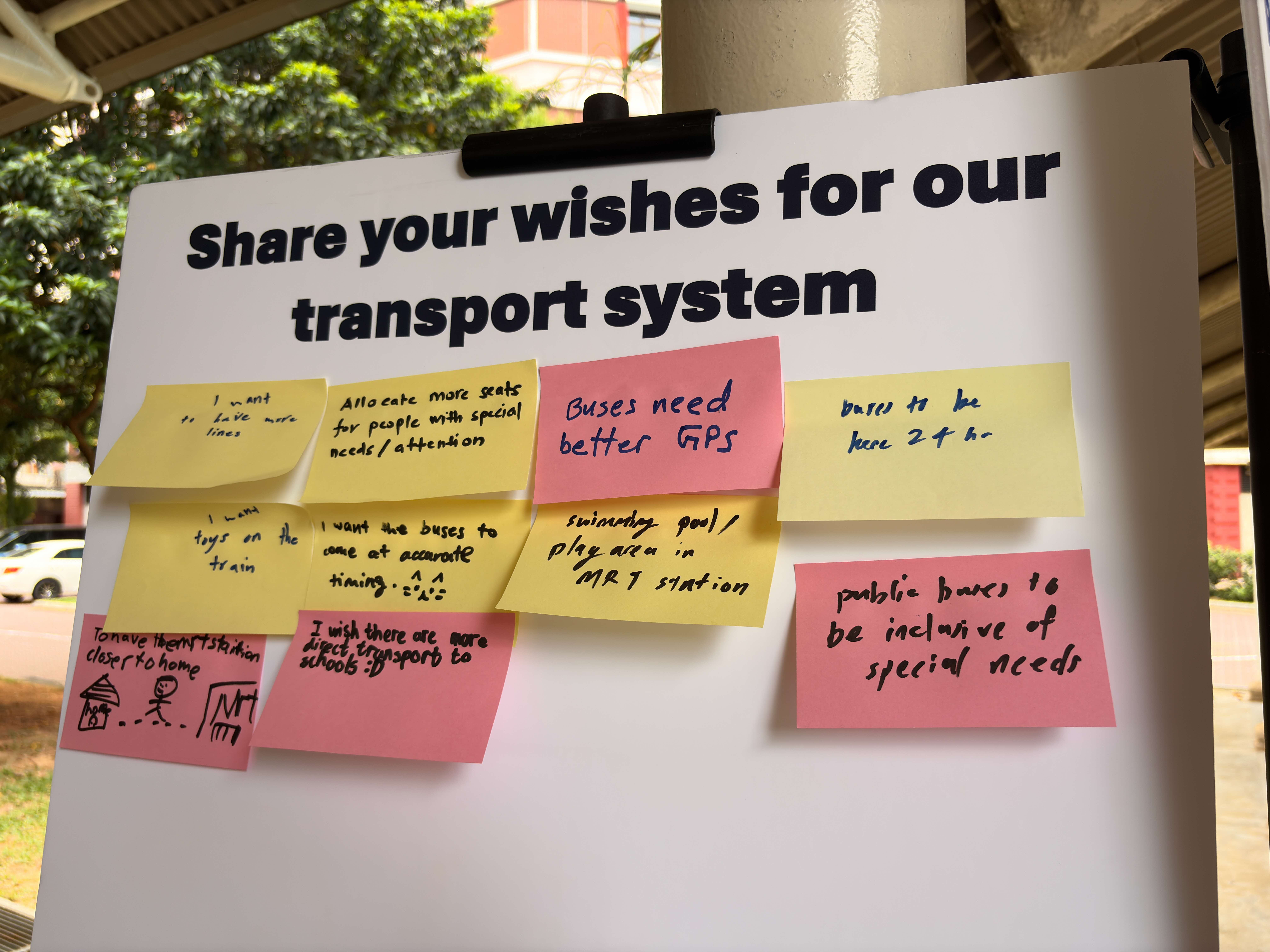 Image of post-it notes with written messages of transport aspirations